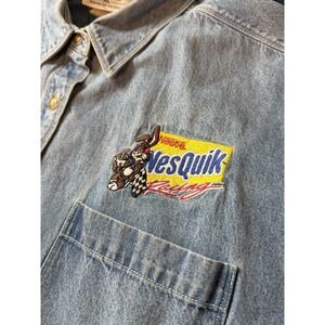 Vtg Chase Authentics NASCAR Nesquik Racing Denim Shirt XL Women Mens L Blue